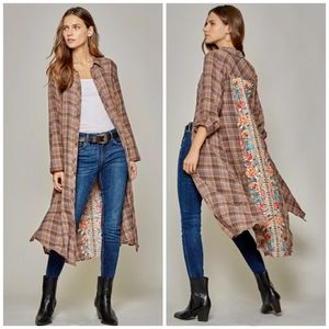 NWT Boho Embroidered Plaid Long Tunic/Dress